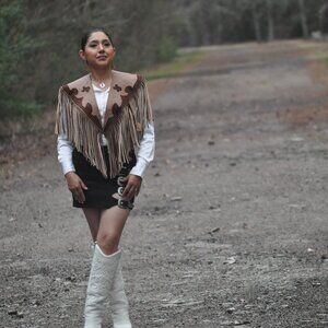 🤎 Genuine Cowhide Leather Fringe shawl | Western Statement Piece 🤎